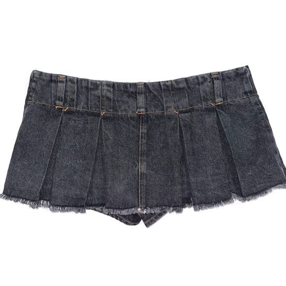 Lioness Pleated Denim Allure Y2K 90s Low Rise Charcoal Mini Skort Size Large - Picture 14 of 16